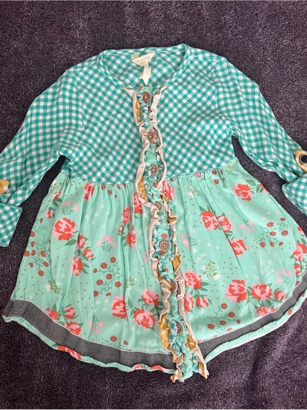 Matilda Jane Mint Gingham & Floral Ruffle Top